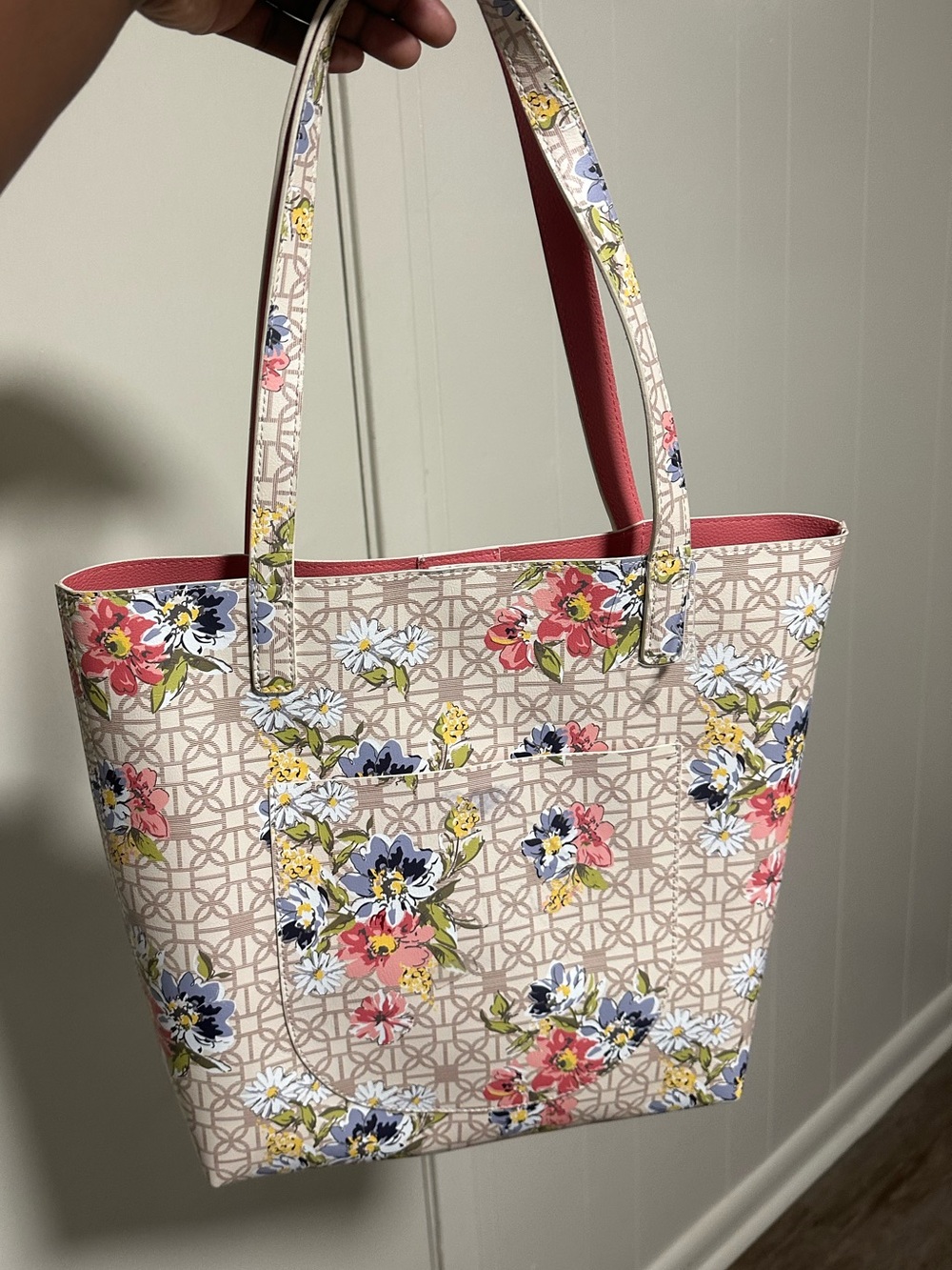 Floral Pattern Tote Bag in Pink and Beige
